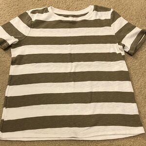 Essentials Olive and Cream Striped Short Sleeve Tee
